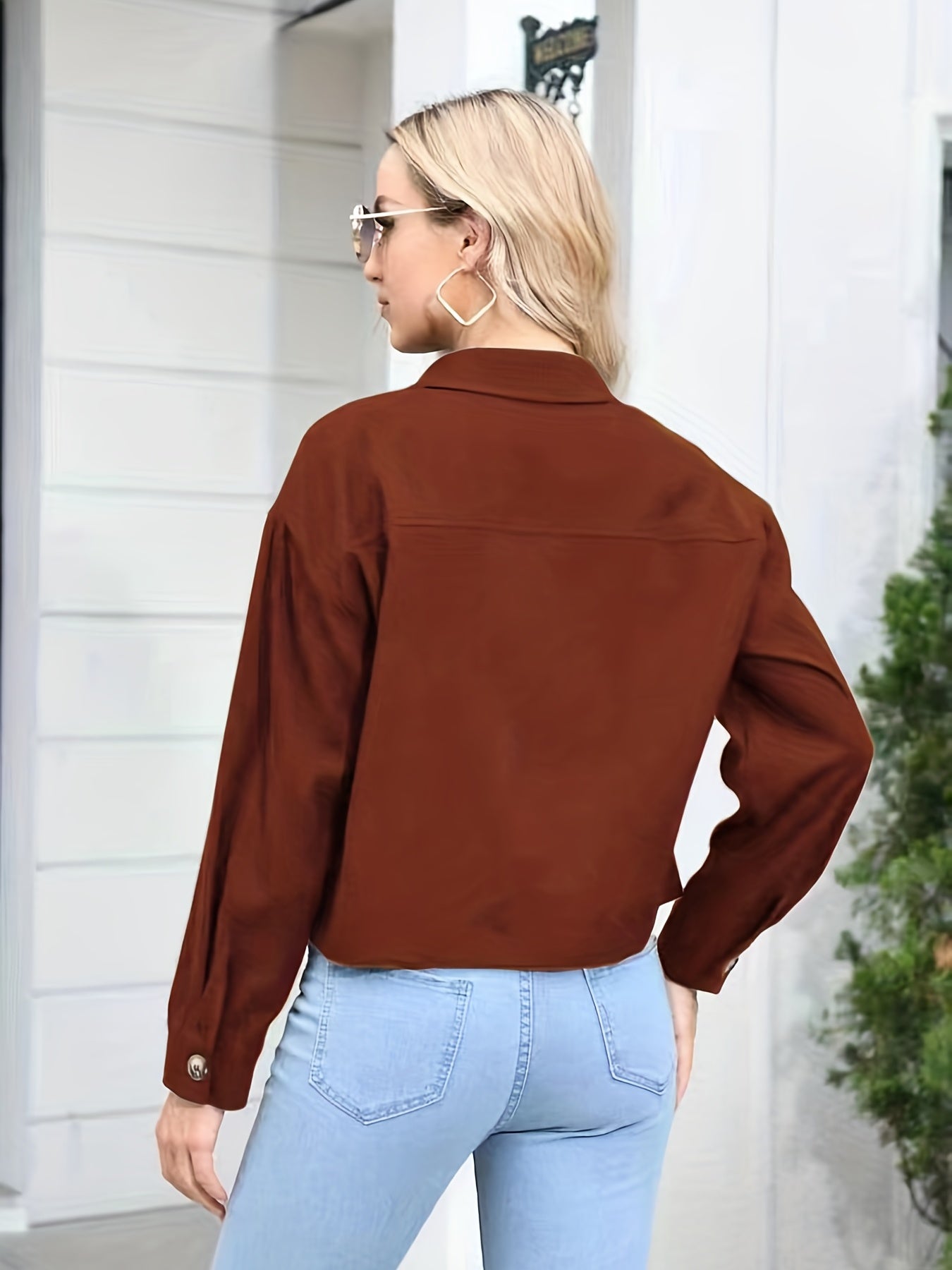 Casual Button Up Jacket with Pockets for Women