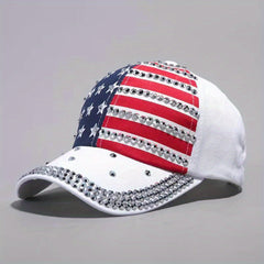 American Flag Sunshade Baseball Cap with Inlaid Diamonds