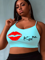Plus Size Letter Print Wireless Bandeau Cami Crop Top