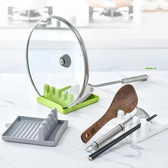 Kitchen Pot Cover Rack Countertop Storage Shelf Utensil Rest Spoon Tray