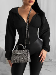 Casual Zip Up Crop Hoodie Long Sleeve Sweatshirt for Women