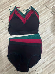 3 Sets Solid Ribbed Bra & Panties Push Up Bra & Elastic Panties Lingerie Set