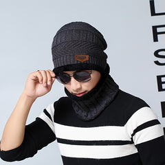 Men's Knitted Hat Scarf Set with Ear Protection