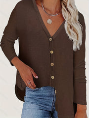 Casual Cardigan Women's Plus Solid Long Sleeve Button Front V Neck
