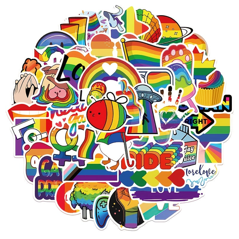 50Pcs Rainbow Waterproof Stickers For Water Bottle Laptop Scrapbook Lugg