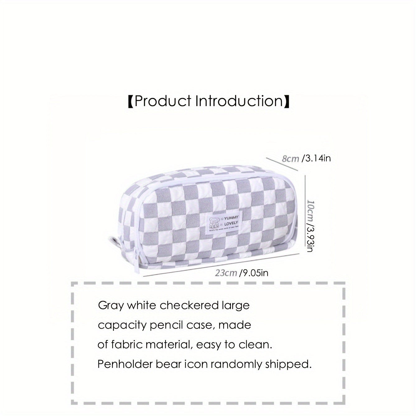 Large Gray Grid Pencil Case for School Supplies