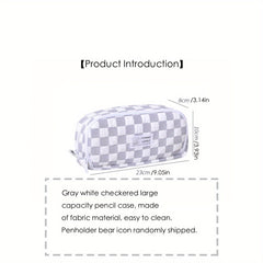Large Gray Grid Pencil Case for School Supplies