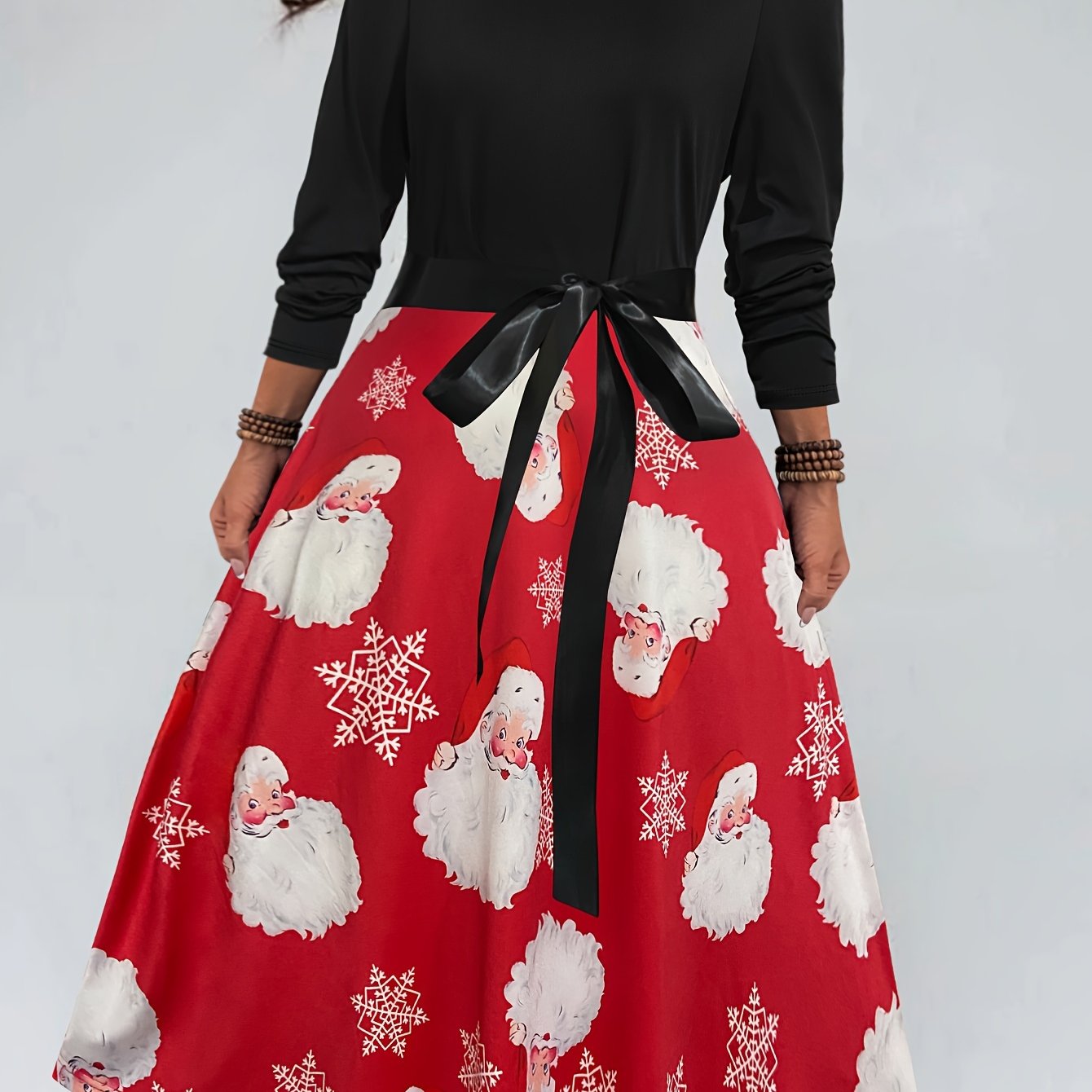 Colorblock Santa Claus Print Long Sleeve Dress