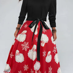 Colorblock Santa Claus Print Long Sleeve Dress