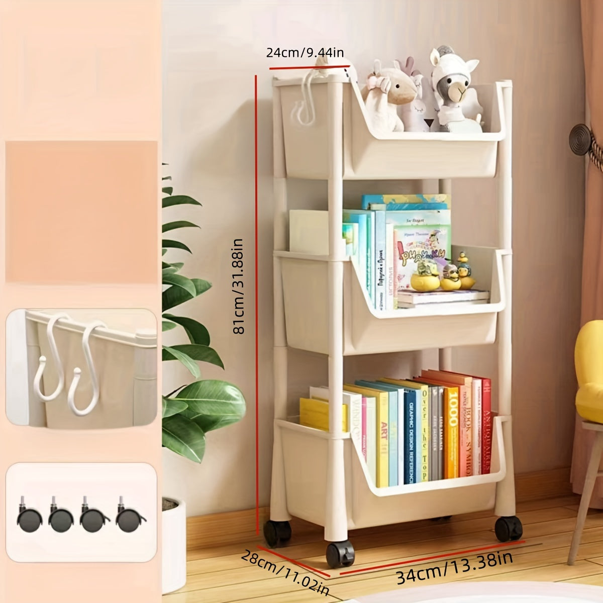 3-Layer Storage Shelf for Kitchen, Office, Dorm - Floor Standing, Portable