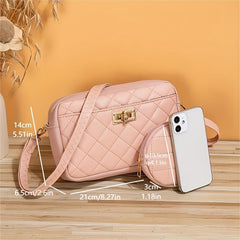 Quilted Shoulder Bag Faux Leather Crossbody Bag Zipper Turn Lock