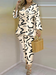 Women's Plus Graffiti Print Top & Pants Outfit Set