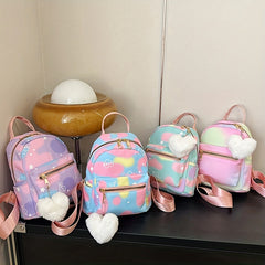 Kids Colorful Backpack w/Plush Love Charm Cute Nylon Gift