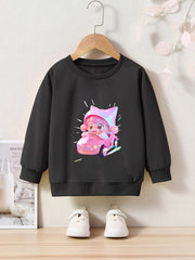 Girls Cartoon Character Print Pullover Sweatshirt for Fall Winter