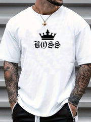 Men's Crown & Letter Print Graphic Crew Neck Tee