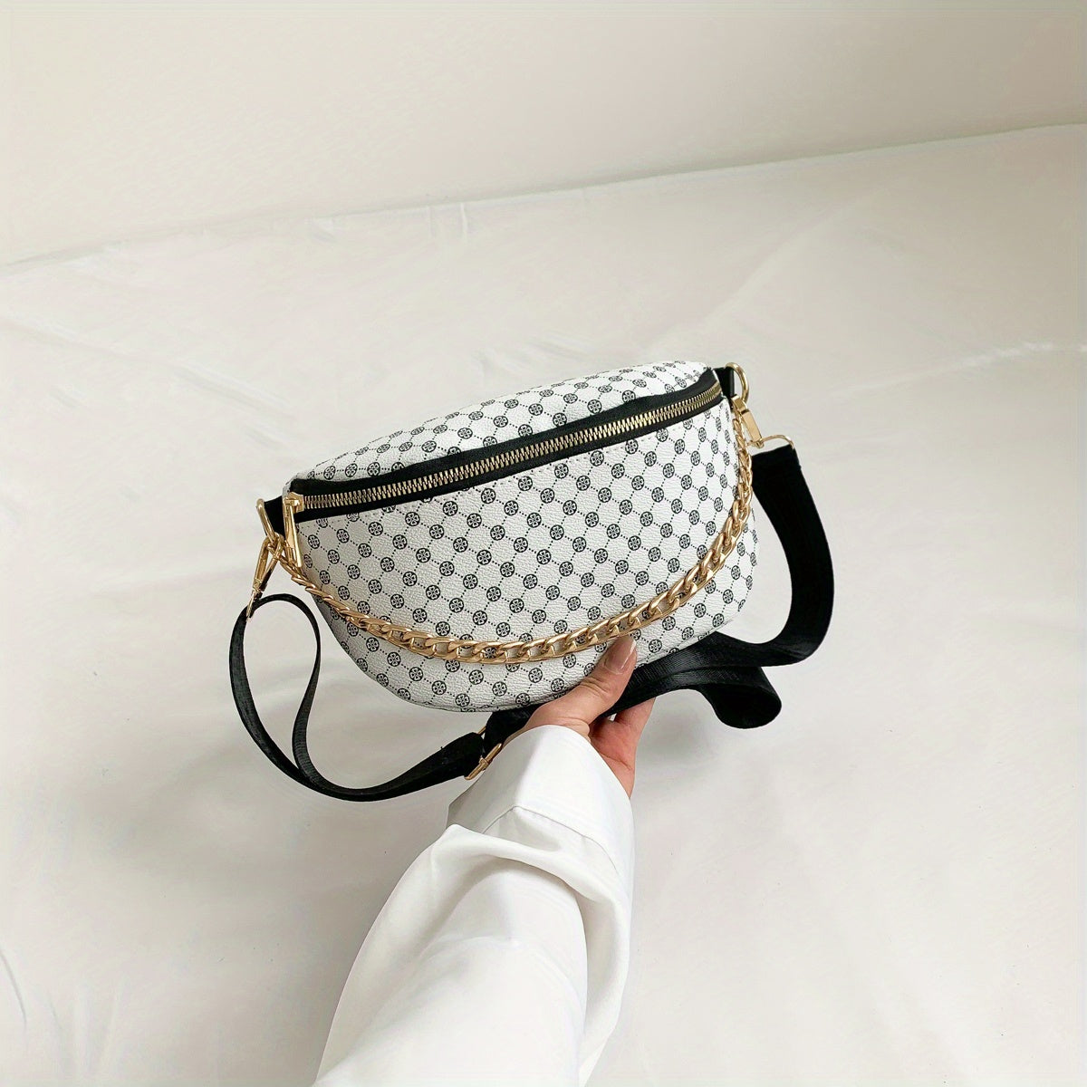 Geometric Print Crossbody Waist Bag Waterproof Synthetic Leather Handbag