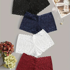 Floral Lace Boyshort Panties Soft Sheer Women's Lingerie