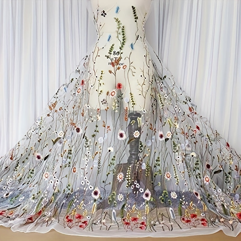 Floral Flower Embroidery Lace Fabric for DIY Wedding Dress Craft Home Decor