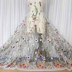 Floral Flower Embroidery Lace Fabric for DIY Wedding Dress Craft Home Decor