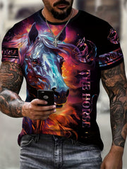 Horse 3D Pattern Print Men's Short Sleeve Comfy T-shirt Graphic Tee
