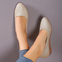 Women's Sequins Ballet Slip On Low Round Toe Soft Slides Shoes