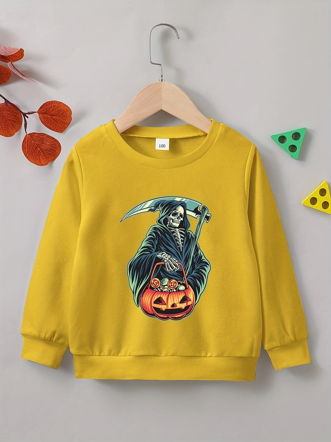 Halloween Party Skeleton Sweatshirt Boys Casual Crew Neck Tops Kids Clothing