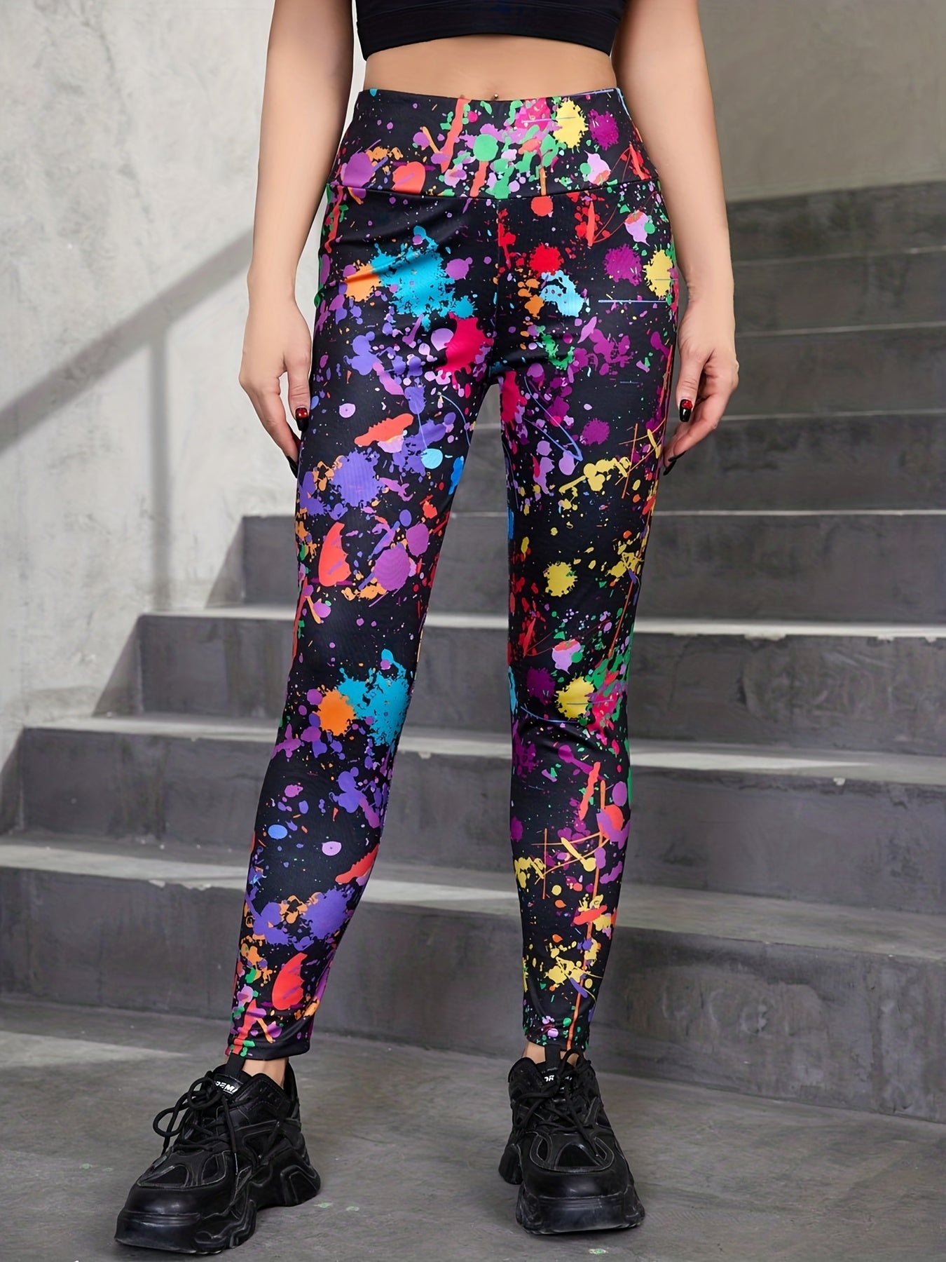 Block Ink Print High Waist Yoga Leggings