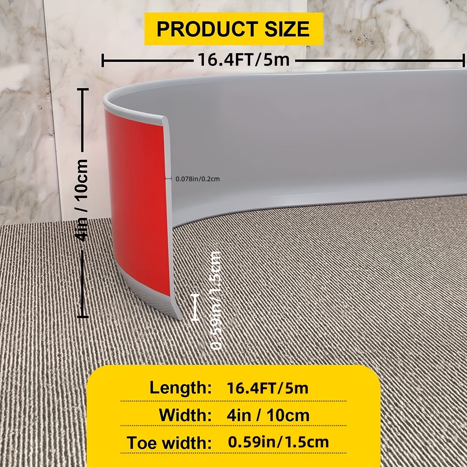 Flexible Wall Base Molding Trim 4x16.4ft Self Adhesive Vinyl Wall Cove Base