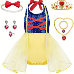 Princess Tutu Dress Set with Crown Necklace Rings Jewelry