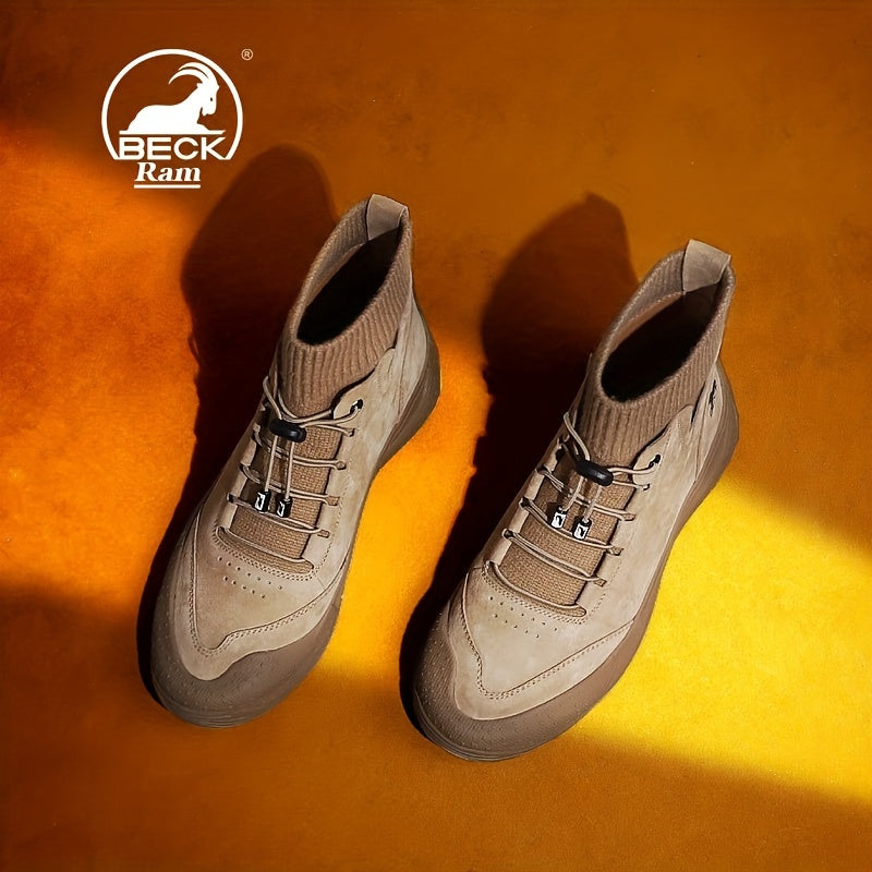 Men's No Tie Lace up Boots Casual Walking Shoes Sock Shoes