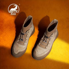 Men's No Tie Lace up Boots Casual Walking Shoes Sock Shoes