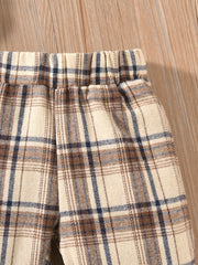 Baby Boy Bear Print Hooded Sweatshirt Plaid Pants 2pcs Set