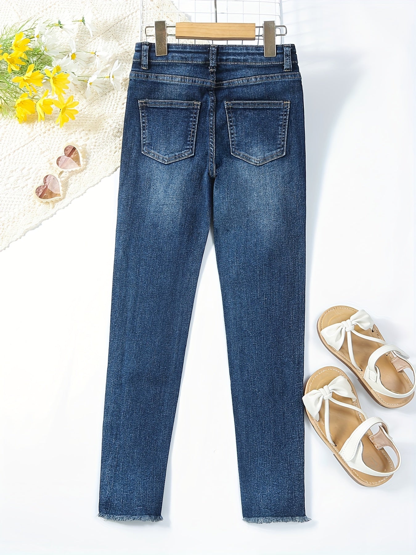 Girls Casual Skinny Slim Fit Denim Long Pants with Pocket Kids Clothing