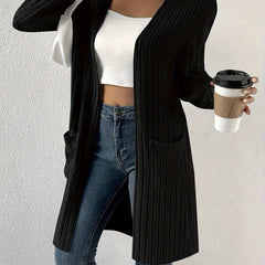 Open Front Ribbed Knit Cardigan