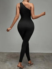 One Shoulder Asymmetrical Waist Bodycon Jumpsuit