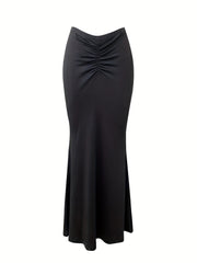 Sexy Ruched Mermaid Skirt Solid Bodycon Maxi Party Skirt