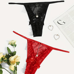 2 Pack Plus Size Sexy Panties Set Women's Plus Chain Decor Lace G String Briefs