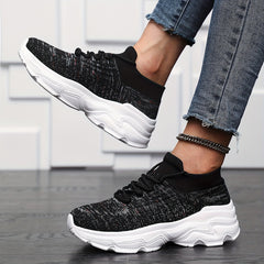 Breathable Running Shoes Elastic Lace Up Woven Casual Sneakers