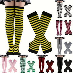2pcs Teen's Striped Over Knee High Socks Set for Outdoor Activities