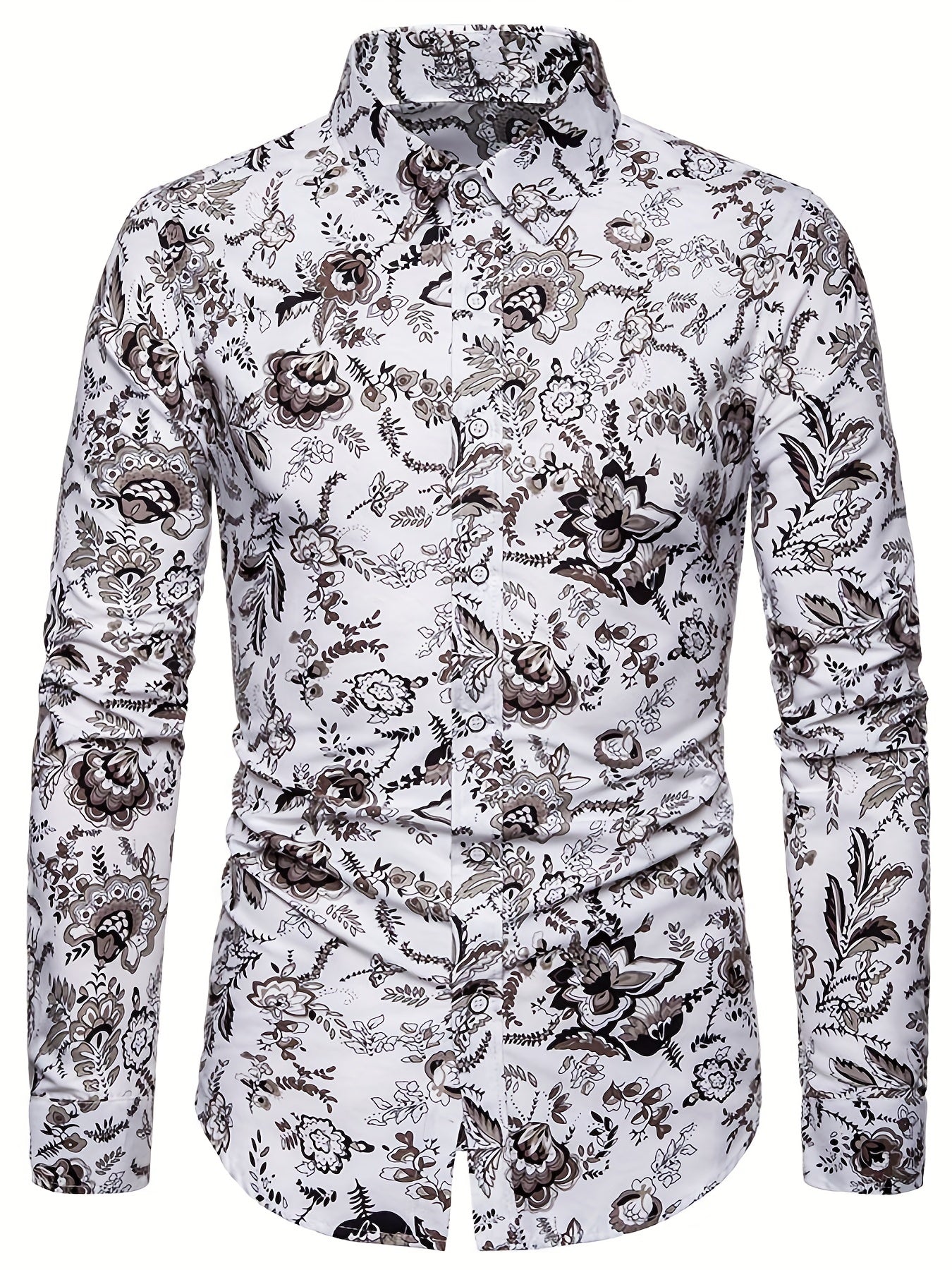 Men's Floral Printed Casual Shirt Long Sleeves Regular Fit