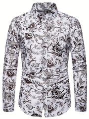 Men's Floral Printed Casual Shirt Long Sleeves Regular Fit