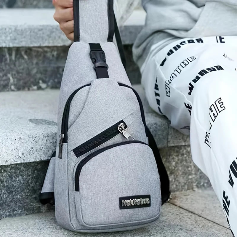 Men's Chest Bag Canvas Messenger Bag Large Capacity Oxford Cloth Shoulder Bag