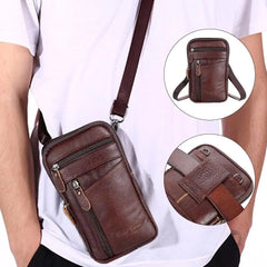Men Leather Phone Pouch Belt Anti-theft Bag Shoulder Pack Crossbody Zipper Purse