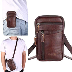 Men Leather Phone Pouch Belt Anti-theft Bag Shoulder Pack Crossbody Zipper Purse