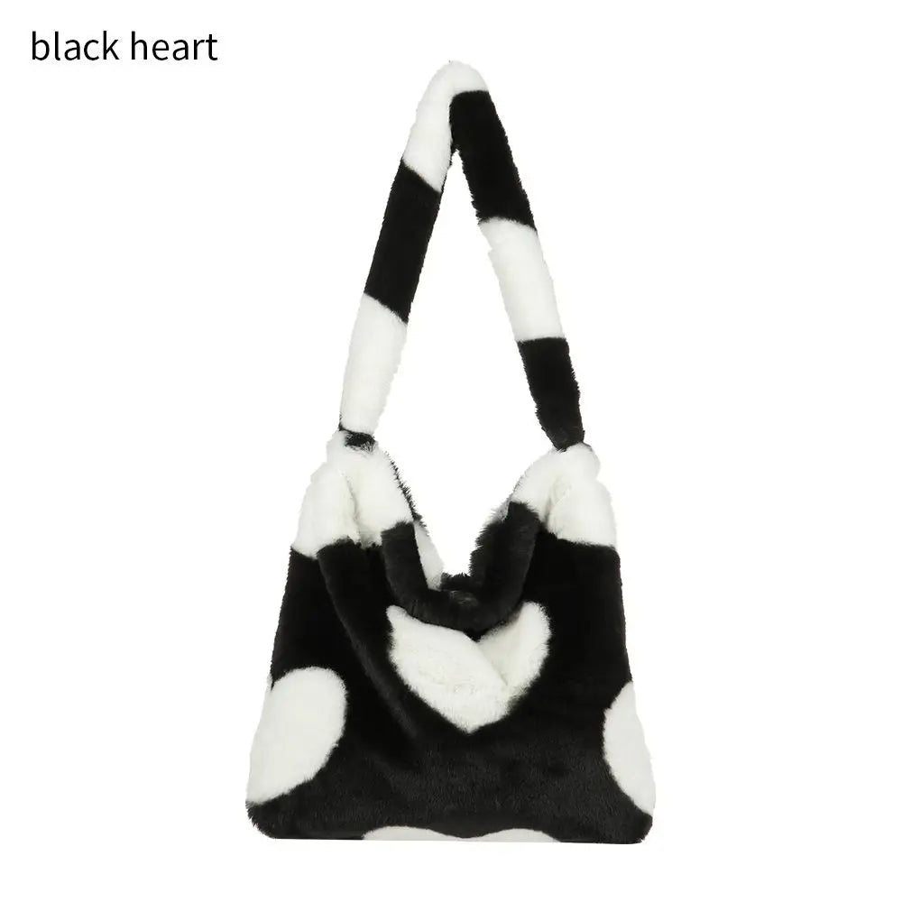 Women Fluffy Shoulder Bag Soft Plush Tote Shopping Bag