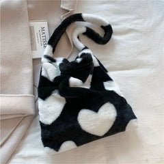 Women Fluffy Shoulder Bag Soft Plush Tote Shopping Bag