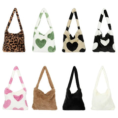 Women Fluffy Shoulder Bag Soft Plush Tote Shopping Bag