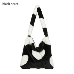 Women Fluffy Shoulder Bag Soft Plush Tote Shopping Bag