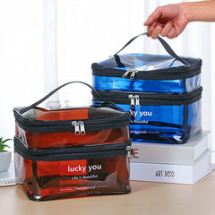Transparent Double Layer Travel Cosmetic Bag Jelly Large Capacity