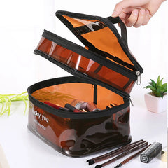 Transparent Double Layer Travel Cosmetic Bag Jelly Large Capacity